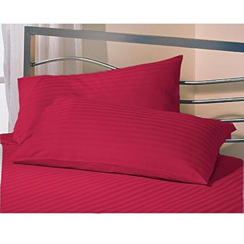 Image of Cotton Luxurious Striped 2 Piece Sateen Pillow Cover Set, California King Size 20 Inch x 30 Inch-Red
