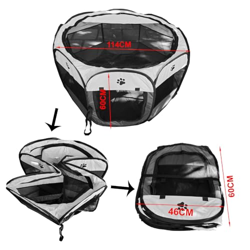 Cercadinho Extra Grande Tecido Cão Gato Coelho Pets Tenda Casinha Cercado Portátil Dobrável Cinza 11