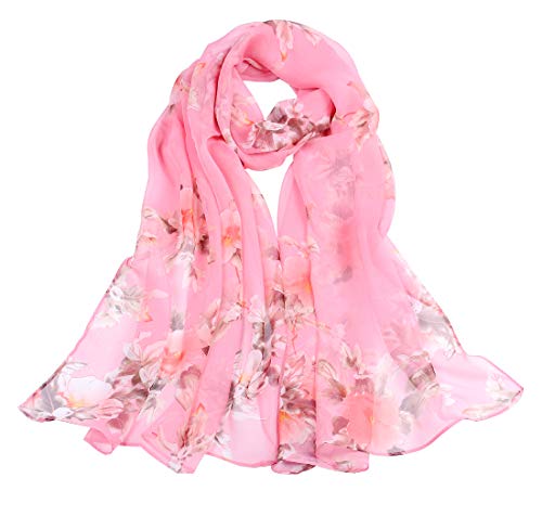 Women's Polyester Chiffon Scarf Neck Printing Floral Country Style Lightweight Scarves for Ladies and Girls