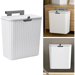 Papelera Pared Cubo de Basura Colgante con Tapa, 9L Papelera de Cocina Plástico, Alta Capacidad Papelera para Puerta, Contenedor de Compostaje, Contenedor Colgante Pared para Baño, Dormitorio, Oficina (Blanco)