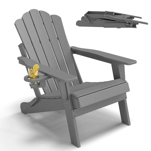 Freelawn Klappbarer Adirondack Chair mit Breiten Armlehnen Terrassenstuhl aus HDPE Wetterfester Balkonstuhl & Relaxstuhl Grau Matt