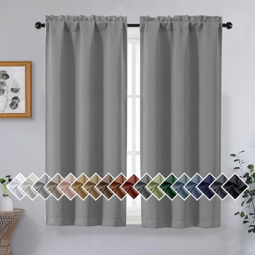 Image of Grey Short Blackout Curtains for Bedroom 45 Inches Long 2 Panels Set, Solid Thermal Insulated Blackout Curtains, Energy Saving Soft Fabric Window Drapes, Dual Rod Pocket, 2x40Wx45L Inches