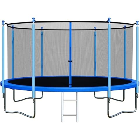 ALTLER Trampoline 12FT 14FT Trampoline with Enclosure - Recreational Trampolines with Ladder and AntiRust Coating, ASTM Approval Outdoor Trampoline for Kids Cover