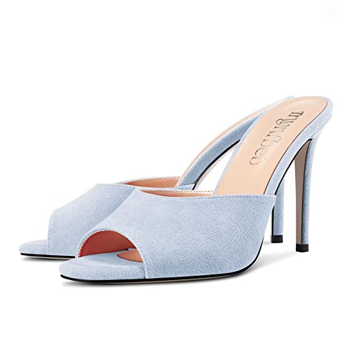 Image of TNYNFBEB Women Stiletto High Heel Peep Open Toe Sandals Slingback Slip-on Wedding Office Cute Basic Classic 3.9 Inches Heels