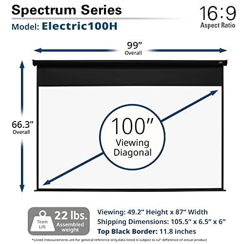 Elite Screens Spectrum, 100-Inch Diag 16:9, Electric Motorized 4K/8K Ready Drop Down Projector Screen, Electric100H #TOP7