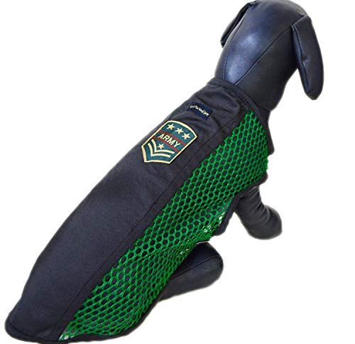 Kitty & The Woof GangKitty & The Woof Gang Green Net t-Shirt with Army Patch | Black Piping in All The Corners | Summer, Beach or Picnic wear| T-Shirt for Dog, Cat and Puppies (XXS)