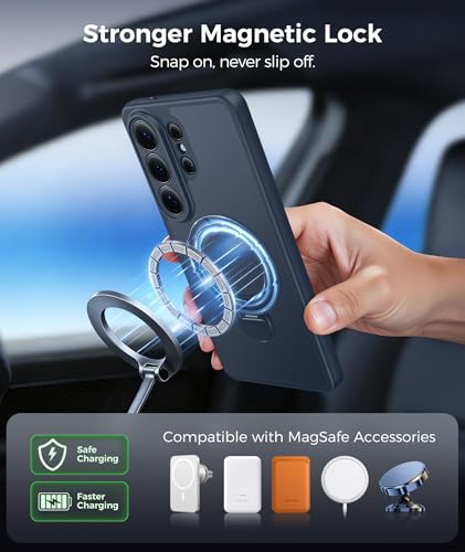 Image of FNTCASE for Samsung Galaxy S26-Ultra Case: [360 Spin Magnetic Stand] [Compatible with Magsafe] [Screen Protector] Translucent Matte Military Grade Shockproof Full Camera Phone Cover - Deep Blue