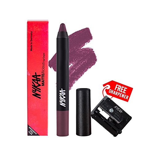 Nykaa MATTE-ilicious Lip Crayon - Purple Punk (2.8gm) shade No 07 With Prove Your Point Cosmetic Sharpener