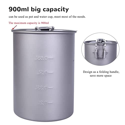 Usharedo Ultralight Portable 900Ml Outdoor Titanium Pot With Lid Folding Handle Camping Water Rice Food Bowl Cup Mug Bottle Ti15103B #TOP3
