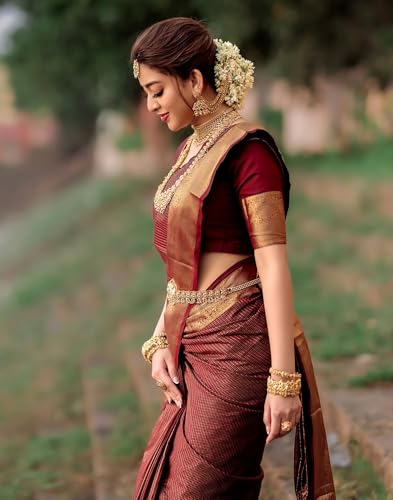 Image of SIRIL Women's Banarasi Kanjivaram Soft Silk Jacquard Saree with Unstitched Blouse Piece