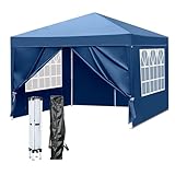 10x10 Pop Up Canopy with Sidewalls, Portable Outdoor Tent with Carrybag, Heavy Duty Steel Frame, Easy Setup, Waterproof & UV Protection, for Outdoor Events, Market, Beach, Backyard, Party (Blue)