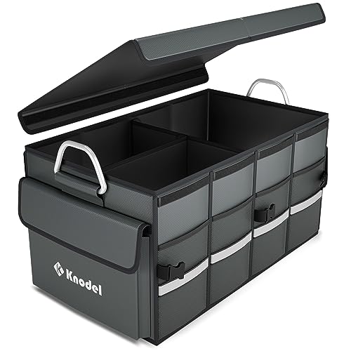 K KNODEL Car Trunk Organizer, Trunk Organizer With Lid, Heavy Duty Collapsible Trunk Storage Organizer for SUV, Truck, Car Cargo Trunk Organizer with Lid (Medium, Gray)