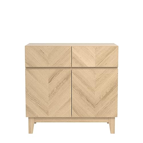 Galano Hanwell 2 Door 2 Drawer Sideboard – Storage Cabinet with Adjustable Shelves – Modern Sideboard Organizer for Living Room or Hallway – Oslo Oak