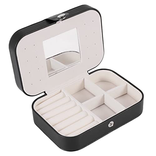 PRATYAHARA Boîte à Bijoux Voyage Portable Trois Couches avec Miroir Boîte de Rangement pour Bijoux Compact Boîte à Boucles D'oreilles (pour Bagues, Colliers, Boucles D'oreilles) Noir Cover