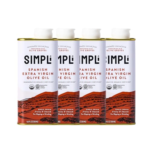 Image of SIMPLi Regenerative Organic Certified Spanish Extra Virgin Olive Oil, Fruity & Smooth, High in Polyphenols, Cold-Pressed, Non-GMO, 16.9 fl oz (4-Pack)