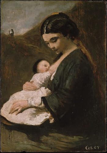 Impression sur toile Mère et enfant par Corot 60x90cm de style moderne