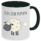 Tassenliebe® - Tasse mit Spruch'Ich Liebe Pupsen', Furzen, Lustiges Schaf auf Kaffeetasse, Bürotasse, Tasse mit Motiv - tolles Geschenk! (Schwarz)
