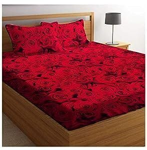 DECORUM 144 TC Microfibre Double 3D Luxury Bedsheet with 2 Pillow Covers - Size(90x90 Inches) - Queen Size (Red Rose)-image-35