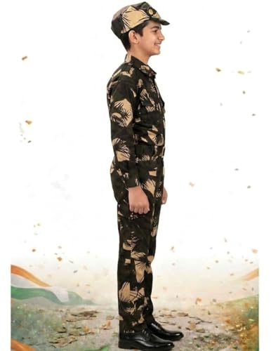 Image of BookMyCostume Cotton Indian para Military with Whistle Special Forces Professional Commandos Camouflage Print Kids Fancy Dress Costume 12-13 Years