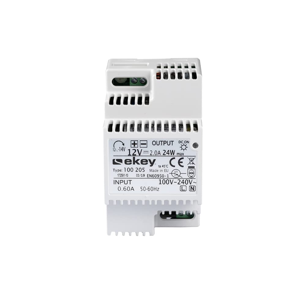 EKEY100205 Power supply for DIN rail mounting with 230 VAC/12 VDC/2 A, For supplying power to ekey access systems for your home, gray