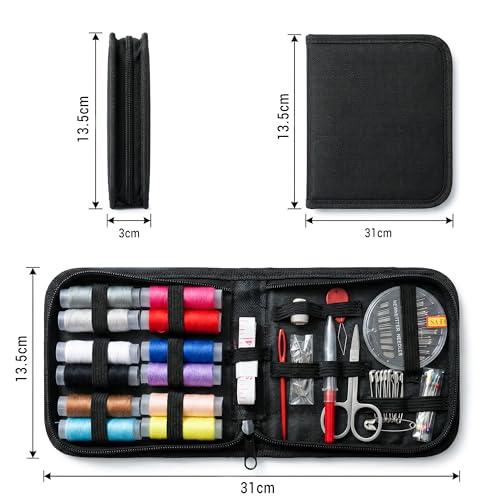 Image of Sewing Kit Box with Needles, Threads, Scissors, Buttons & Tape (85 Pieces) | Needle Threader Included, Travel Friendly, Tailoring Accessories, For Home Use, Stitching Items Set