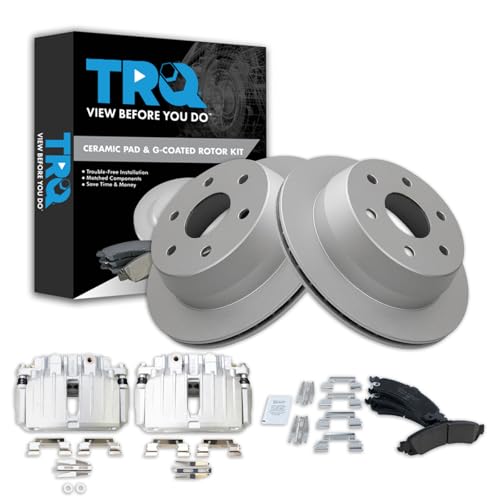 Image of TRQ Rear Brake Pad and Rotor Set Ceramic G Coated Rotors Calipers | For 2001-2002 GMC Yukon