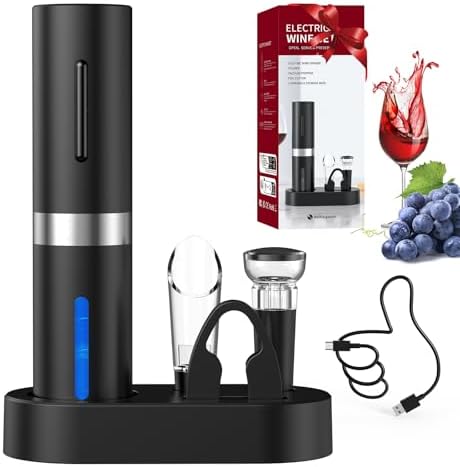 CIRCLE JOY 5-in-1 Electric Wine Opener Set Rechargeable Wine Cork...