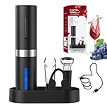 CIRCLE JOY 5-in-1 Electric Wine Opener Set Rechargeable Wine Corkscrew Bottle Opener with Charging Station, Foil Cutter, LED Indicator, Aerator Pourer and Vacuum Stopper