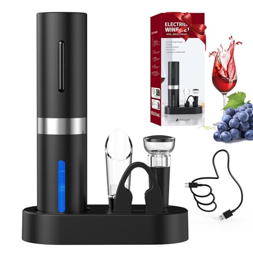 CIRCLE JOY Sacacorchos Eléctrico Para vino, Set de Regalo Recargable 5 en 1 Con Base de Carga, Cortador de Papel de Aluminio, Vertedor de vino y TapóN de vino Al VacíO
