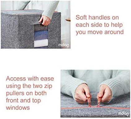 Moonday Zipped Storage Organiser Box, Huge Capacity Thick Nonwoven Bag for Bedding, Comforters, Blankets, Duvets, Clothes, Fordable Steel Frame(Twin Pack) (Grey, 100 Litre)