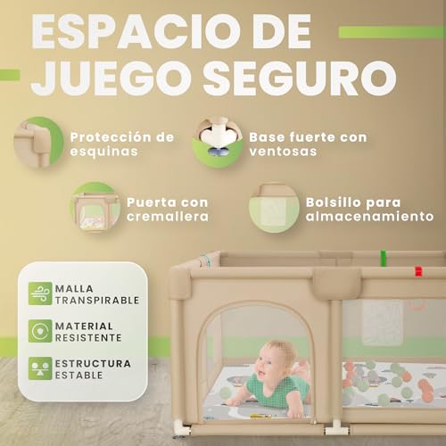 Miniatura 3 de Jupplies Parque Infantil Bebe 120x120cm Alfombra Bebe 50 Bolas Bolsas De Transporte Corralito Bebe Con Malla Transpirable Beige