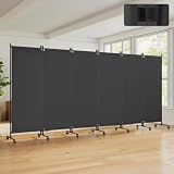AGESISI Divisorio divisorio a 6 pannelli, 183 cm di altezza x 373 cm di larghezza, pieghevole, con ruote bloccabili, separatore indipendente per la privacy, per casa, ufficio e lavoro, grigio