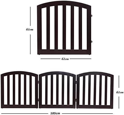 COSTWAY Pet Gate, 3/4 Panel Freestanding Folding Dog Barrier, 61cm Step Over Safety Fence for Doorway, Stairs (185 x 61cm, Brown)