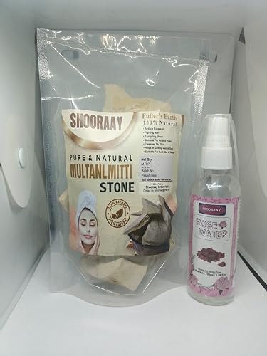 Image of Natural Multani Mitti | Stone Form | Fuller's Earth /Calcium Bentonite Clay | for All Skin Type | Face Pack With 100ml Rose Water (Multani Mitti 1800 gm)