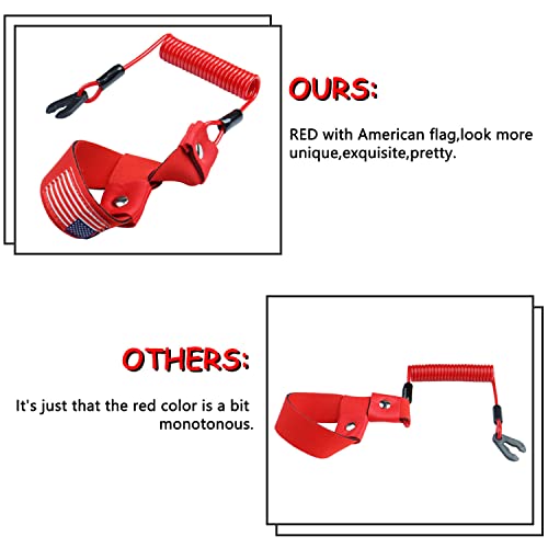 Boat Kill Switch Lanyard Suit For All Yamaha Jet Ski,Waverunner, Marine Outboard Motor Engine Cut Off Stop Tether Wrist Strap, Ew2-68348-00-00 Replacement (Red With Us Flag) #TOP1