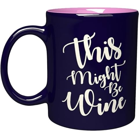 NM NEXTMUG Engraved 13oz Cobalt Blue&Pink Ceramic Mug - This Might Be Wine - Funny Drinker Gift Coffee Cup Cover