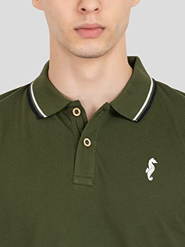 Image of MEN IN BLUE Mens Polo Tshirt | Cotton Blend Pique Knit Polo Collar Half Sleeve Regular Fit Tshirt with Embroidered Logo on Chest and Sleeve