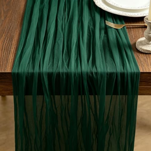 Tischläufer Dunkelgrün, 300 x 90 cm Käsetuch Tischläufer Weicher Gaze Stoff Läufer Rustikaler Boho Deko für Hochzeit, Party, Feierlichkeiten, Feste, Innen & Außen Tischdekoration