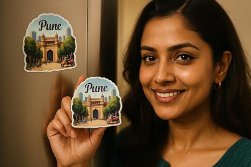 Image of Naxon Pune Souvenir Wooden Fridge Magnet - 3x3 Inch Stylish Refrigerator Magnet for Kitchen & Home Decor | Shaniwar WADA & Cultural Heritage Design | Travel Souvenir Gift from Pune City | Pack of 1