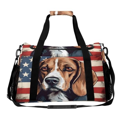 Beagle Dog American Flag Personal Item Bag Travel Duffel Bag Sports Tote Gym Bag Luggage Duffle for Women Men