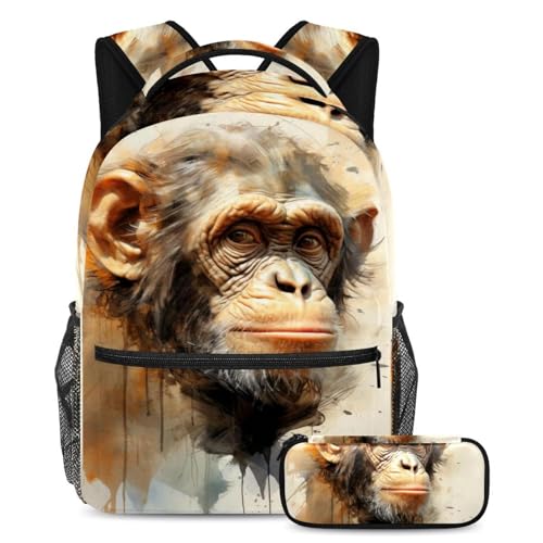 Ensemble sac à dos 40cm et trousse Colorful Monkey à grande capacité
