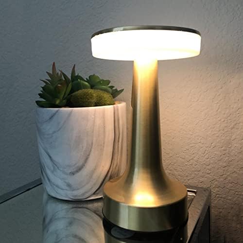 HJLRR Touch Cordless Table Lamp, 3 Color Stepless Dimming Lights, LED Battery Operated Desk Lamps, Portable USB Metal Bedside Lamp for Bedroom/Bedside/Study,Gold