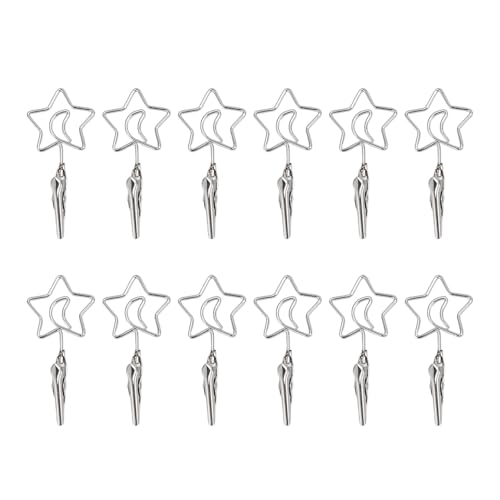 12 Piece 70mm Double Ended Sticky Note Clip Silver Alligator Clip Hanging Photo Display Clip. (Star and Moon Shape)