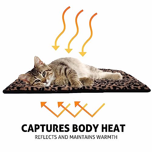 Downtown Pet Supply Thermal Cat Bed - Insulated Cat Mat With Aluminum Film & Sherpa Backing - Washer Safe Faux Fur Cover - Self-Warming Nap - Connectable, Regular - Animal Print Beige - 22 X 19In #TOP4