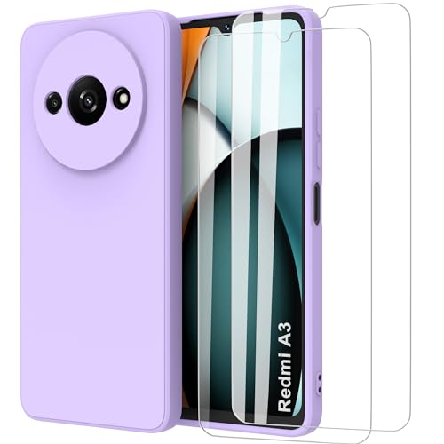 MOONESS Funda para Xiaomi Redmi A3 4G (6.71') con 2 Pack Protector Pantalla,Ultrafino Suave Silicona Gel TPU Shockproof Carcasa Case Cover - Púrpura Claro