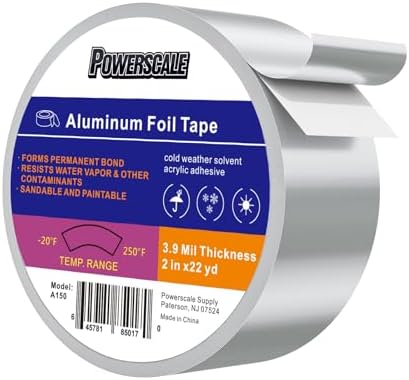 PowerScale Aluminum,Tape 2 inch x (66 Feet 22YD) 3.9 Mil,High Temperature Aluminum Foil Tape,Duct Tape for HVAC, Metal Repair, Cold Air Ductwork,Sealing,Patching,Reflective Foil Tape, Silver