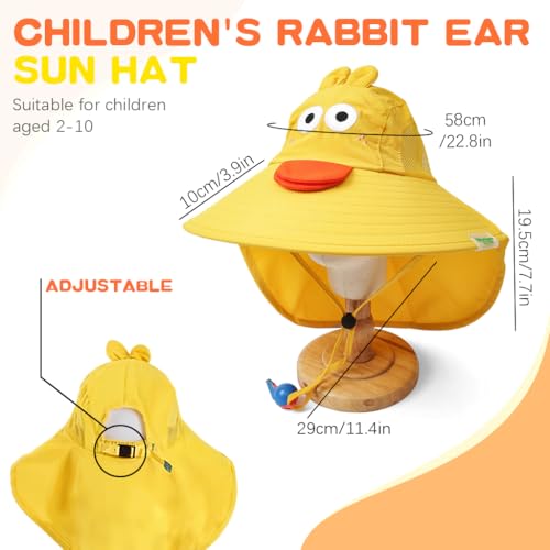 Image of SNOWIE SOFT Wide Brim Sun Hat for Kids Girls with Neck Flap Shawl, UPF 50+ Adjustable Chin Strap Sun Protection Hat for Girls 2-10 Years Old, Summer Breathable Sun Visor Hat Windproof Beach Hat