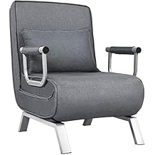 Convertible Sofa Bed Sleeper Chair, Modern Chaise Lounge 5 Position Adjustable Backrest, Folding Arm Chair Sleeper with Pillow, Upholstered Seat, Couch for Bedroom Home Office, Grey