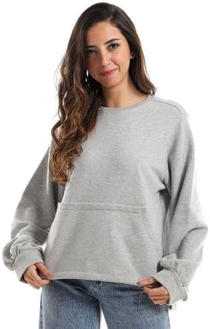 AZUL Women Crew Neck Sweatshirt With Kangaroo Pocket - M Grey: Buy Online  at Best Price in Egypt - Souq is now Amazon.eg
