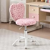 Ya-Home Kinder schreibtischstuhl aus Kunstfell Jugenddrehstuhl höhenverstellbar kinderdrehstuhl ohne armlehne Studienstuhl Computerstuhl mit Herzförmiger Rückenlehne für Kinderzimmer(Rosa)